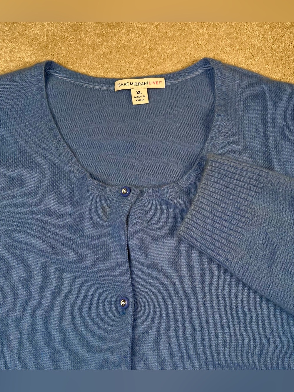 Cashmere Sweater Cardigan Issac Mizrahi Live Light Blue Lightweight Soft XLarge